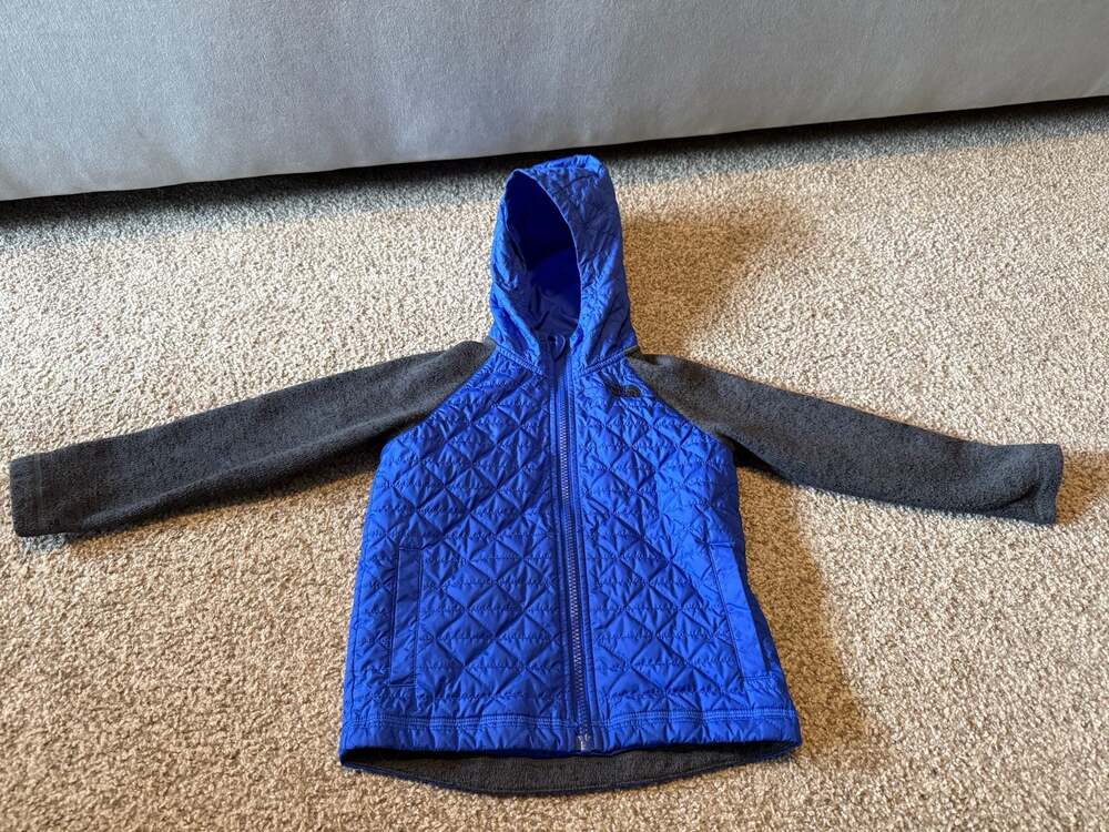 The North Face Toddler Boys Blue Quilted Fleece Hybrid Hooded Jacket Size 5T